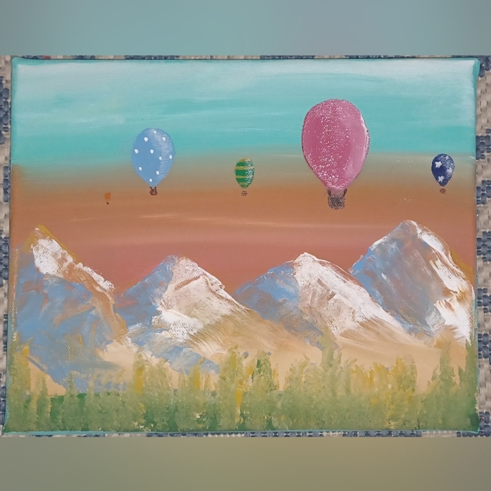 Original Acrylic Colorful Hot Air Balloon Canvas Art